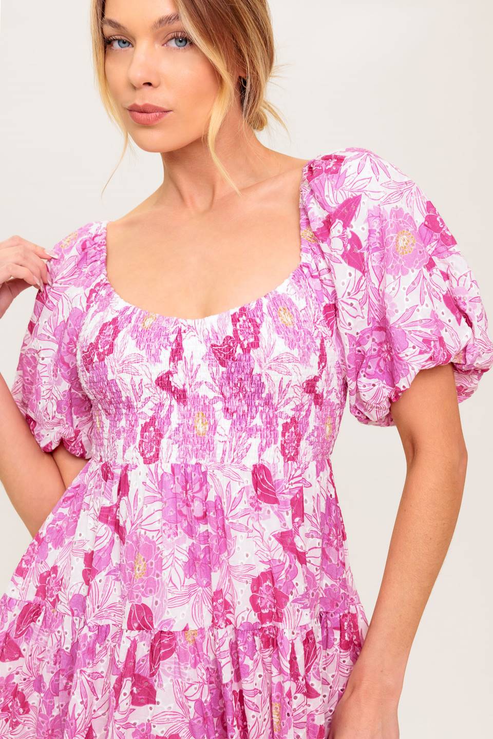 MEADOW RHYTHM WOVEN EYELET MINI DRESS Flying Tomato