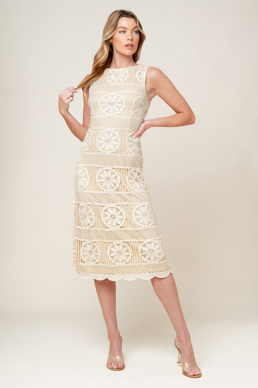 PRETTIEST ENERGY CREAM LACE MIDI DRESS Flying Tomato