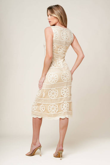 Prettiest Energy Cream Lace Midi Dress for Stylish Women