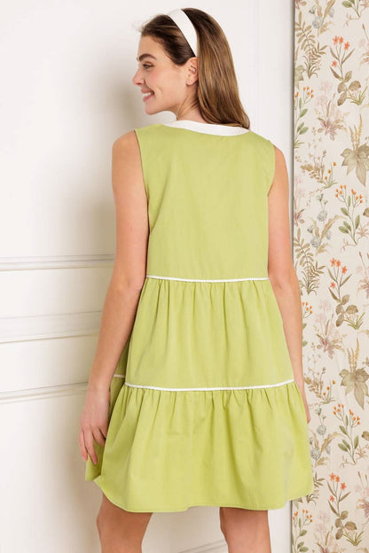 ELEGANT TIERED COTTON COLOR BLOCK MINI DRESS