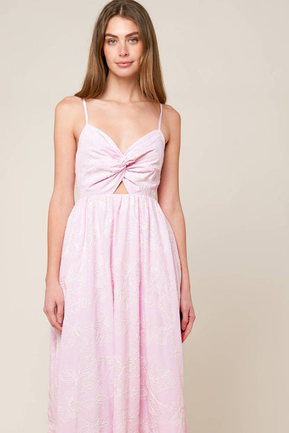 ALONG THE SHORE PINK WOVEN MIDI DRESS