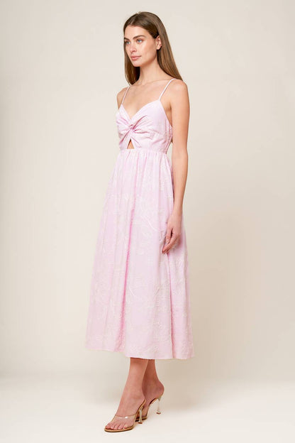 ALONG THE SHORE PINK WOVEN MIDI DRESS