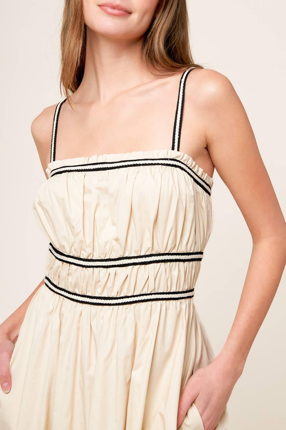 Flying Tomato Terrific Timing Cream Woven Midi Dress, styled for a casual yet refined look, versatile and chic.
