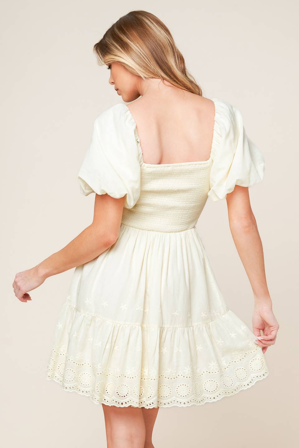 LOLA GRASS CREAM WOVEN MINI DRESS Flying Tomato