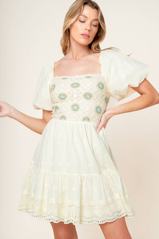 LOLA GRASS CREAM WOVEN MINI DRESS Flying Tomato