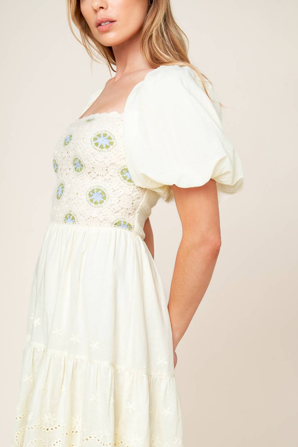 LOLA GRASS CREAM WOVEN MINI DRESS Flying Tomato