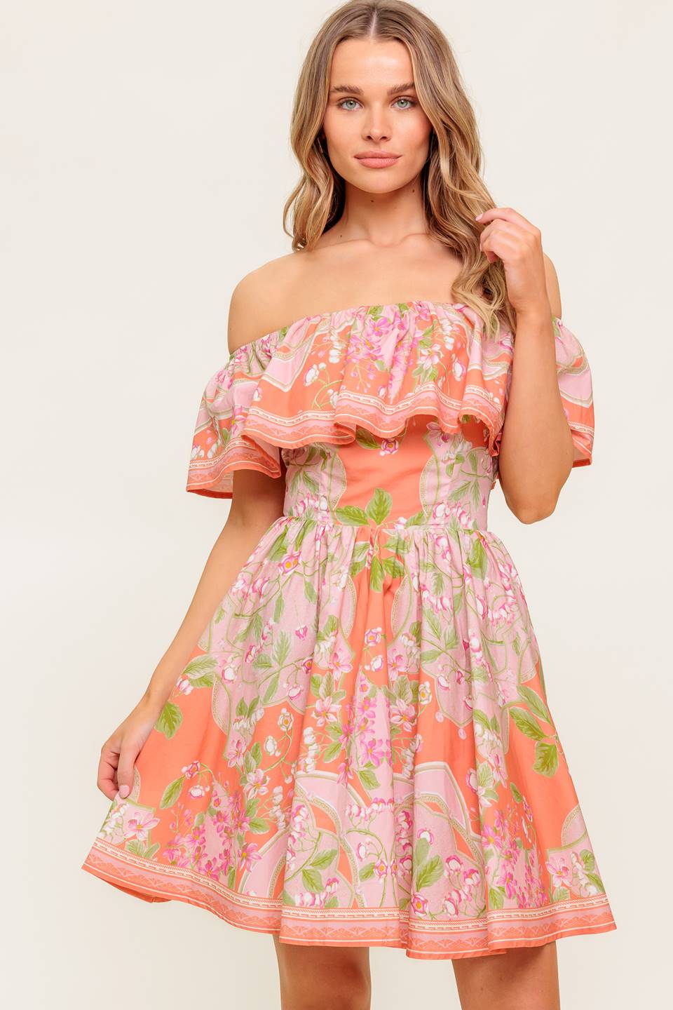 WHISPERING CORAL WOVEN MINI DRESS Flying Tomato