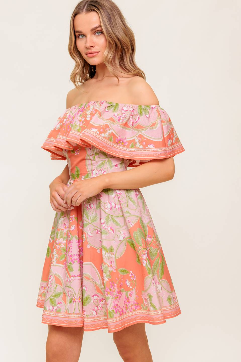 WHISPERING CORAL WOVEN MINI DRESS Flying Tomato