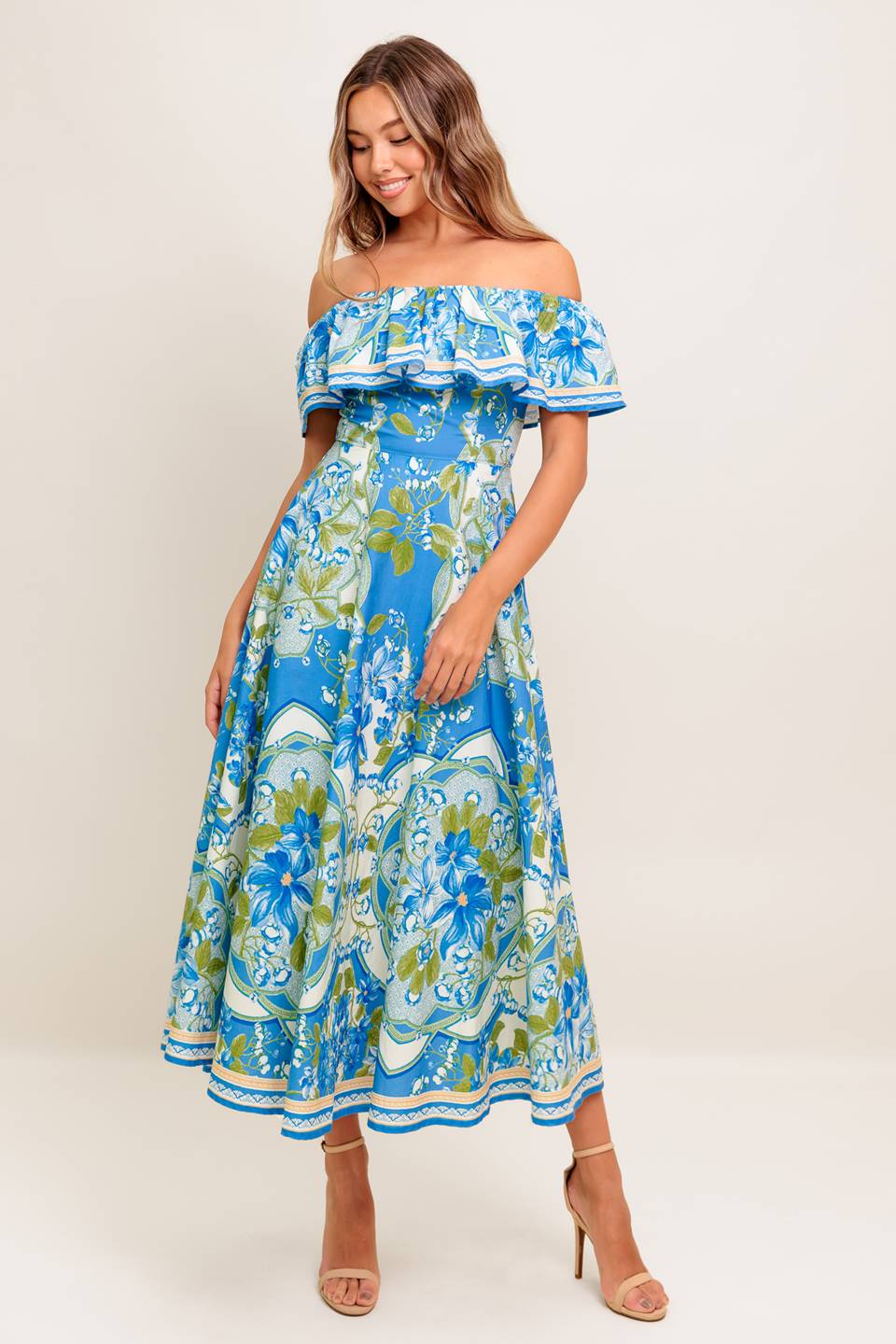 TROPICAL HAZE POWDER BLUE WOVEN MIDI DRESS Flying Tomato