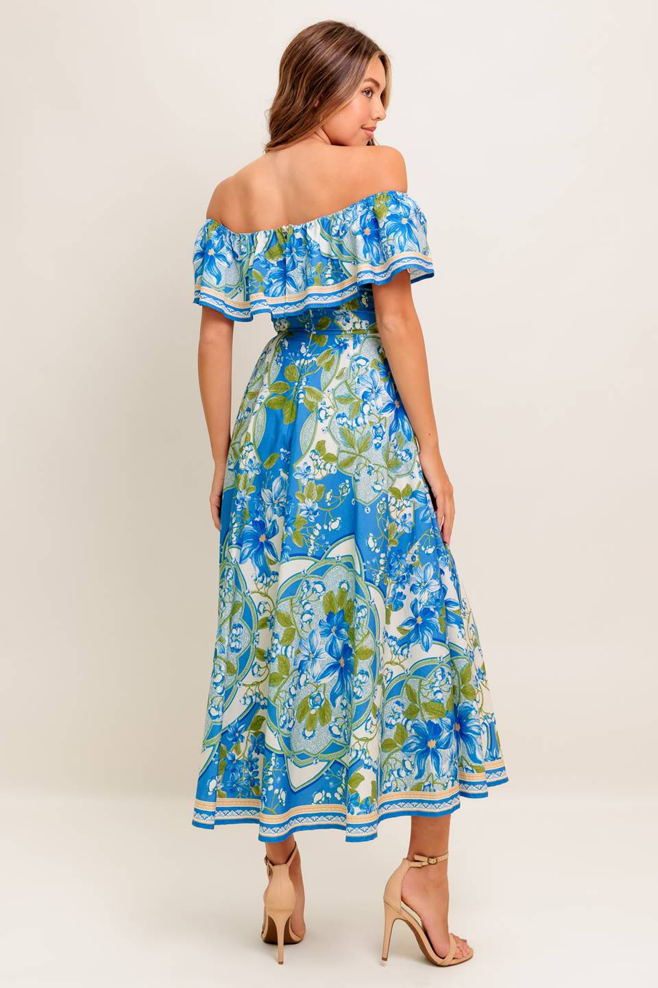 TROPICAL HAZE POWDER BLUE WOVEN MIDI DRESS Flying Tomato
