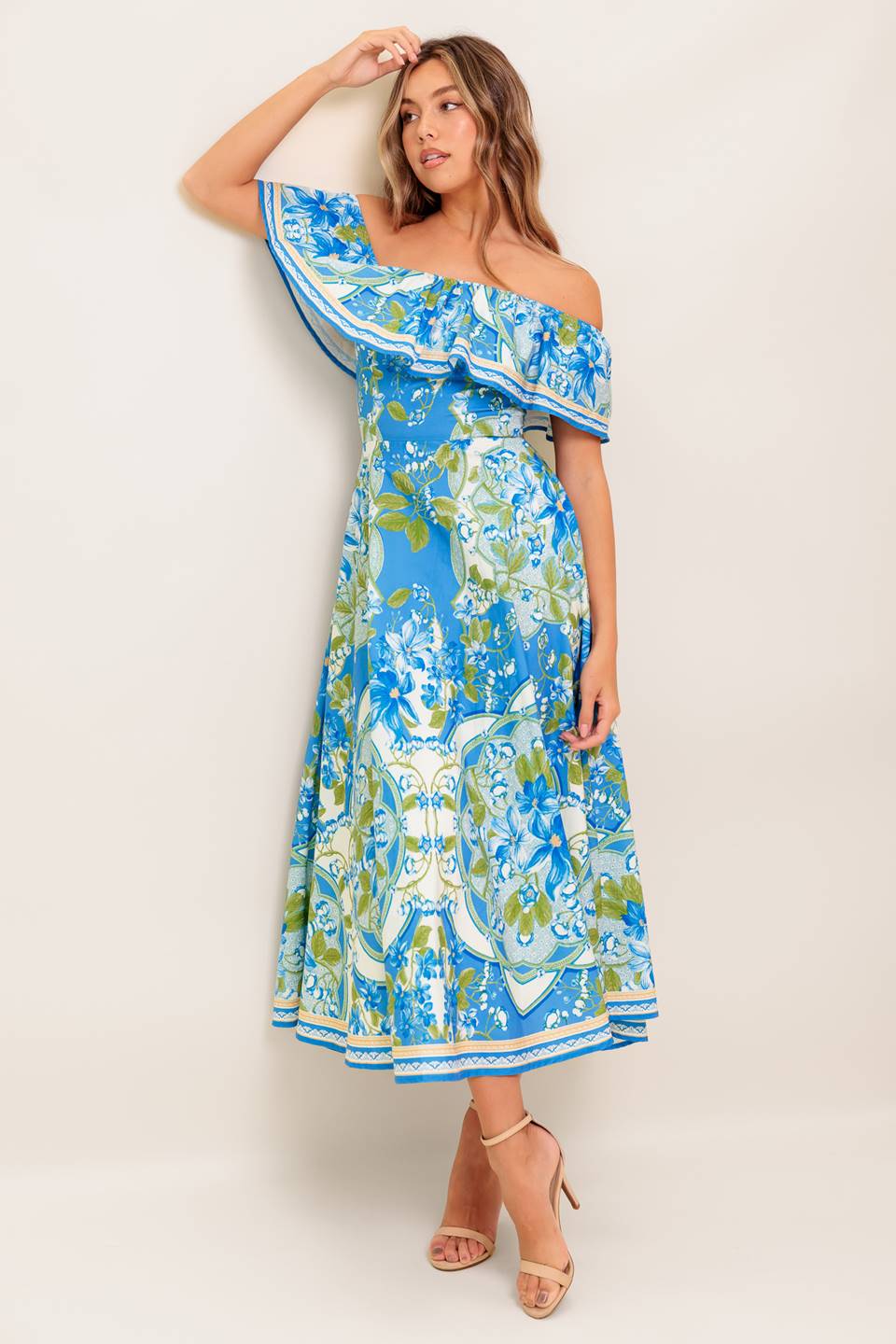 TROPICAL HAZE POWDER BLUE WOVEN MIDI DRESS Flying Tomato