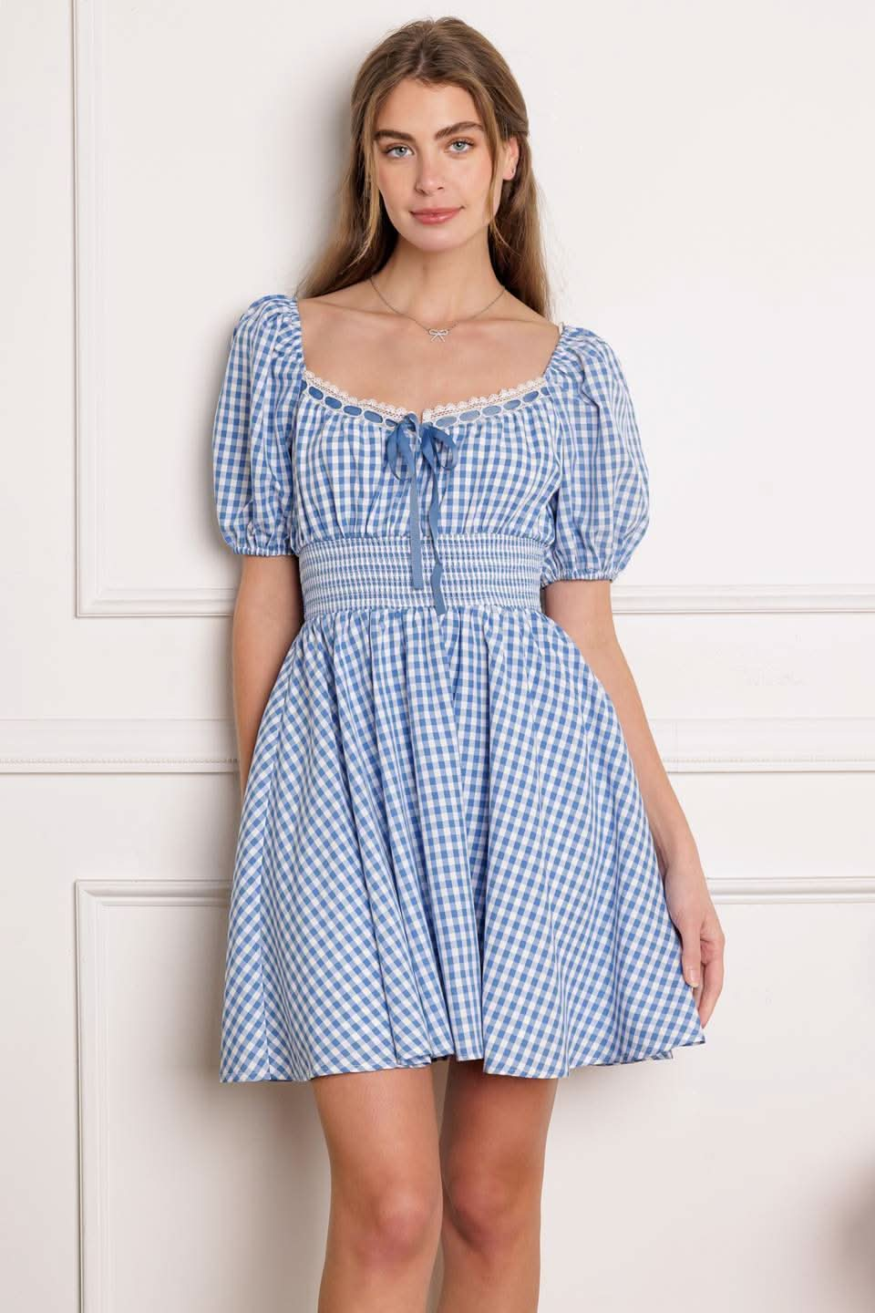 PARADISE BREEZE GINGHAM MINI DRESS