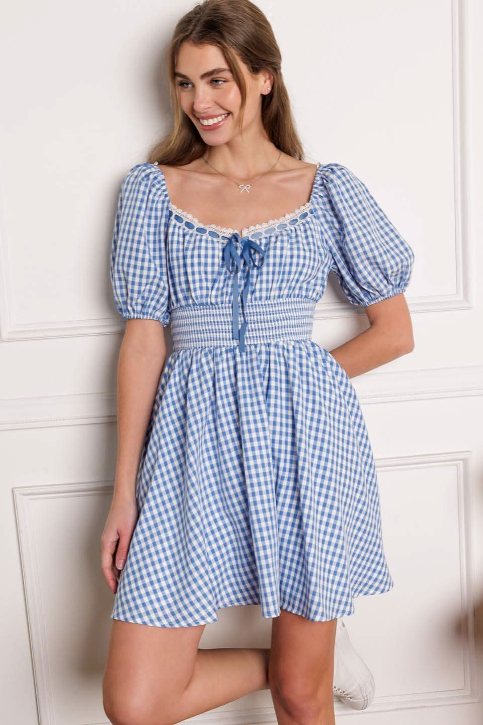 PARADISE BREEZE GINGHAM MINI DRESS