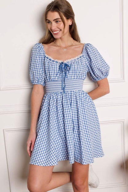 PARADISE BREEZE GINGHAM MINI DRESS