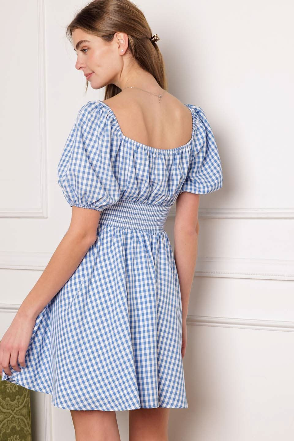 PARADISE BREEZE GINGHAM MINI DRESS