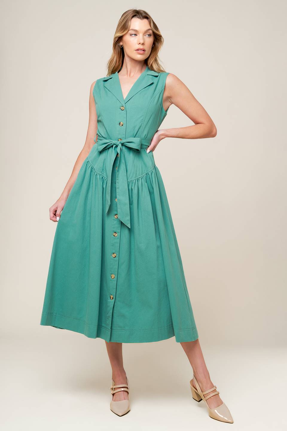 Wishing Well Teal Green Woven Midi Dress for Women