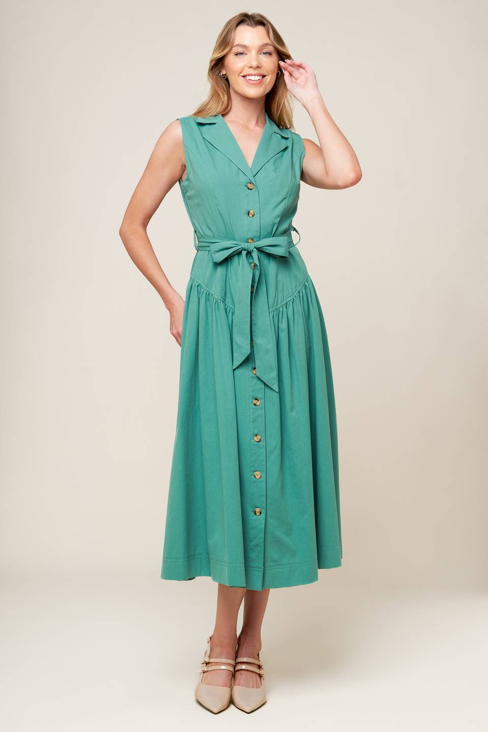WISHING WELL TEAL GREEN WOVEN MIDI DRESS Flying Tomato