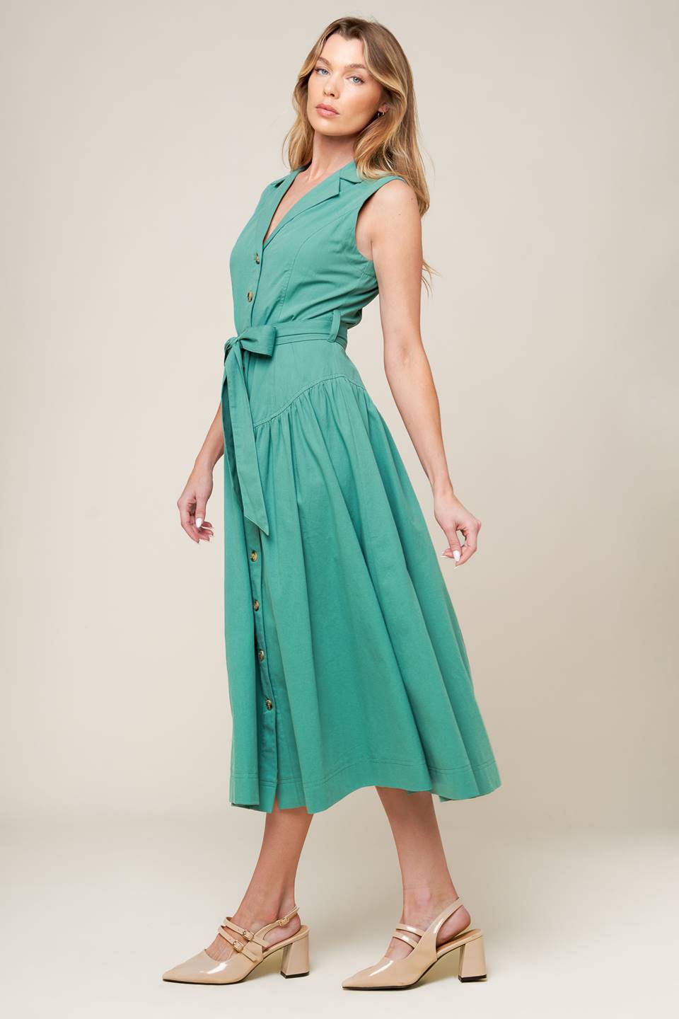 WISHING WELL TEAL GREEN WOVEN MIDI DRESS Flying Tomato