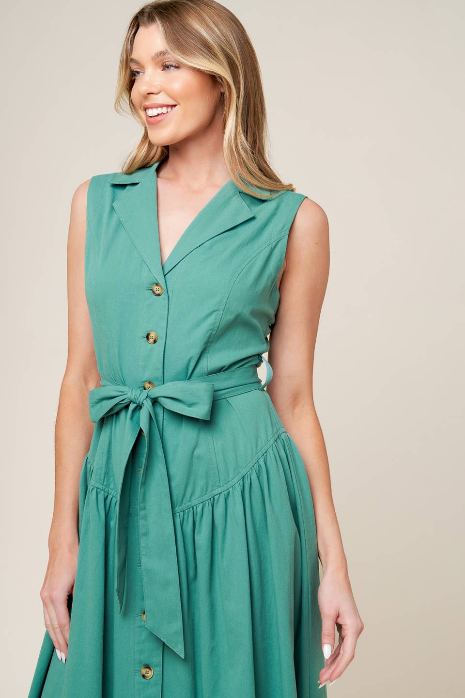 Wishing Well Teal Green Woven Midi Dress for Women