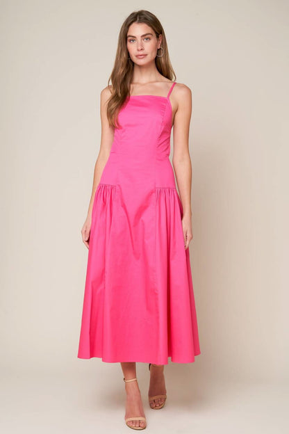 ELEGANT COTTON MIDI DRESS WITH SWEETHEART NECKLINE