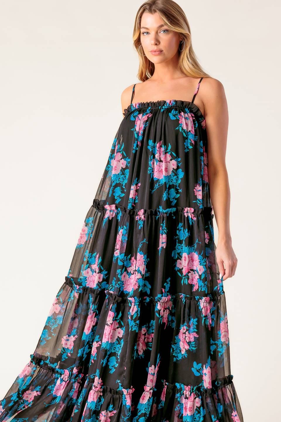 EXCITING LOVE BLACK WOVEN MAXI DRESS Flying Tomato