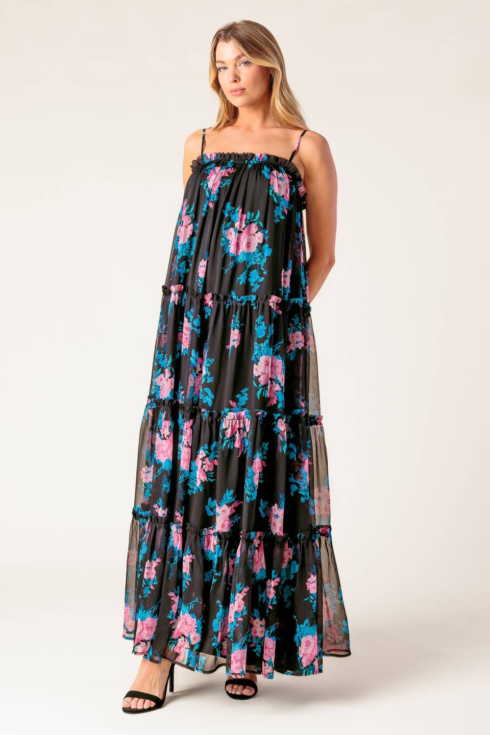 EXCITING LOVE BLACK WOVEN MAXI DRESS Flying Tomato
