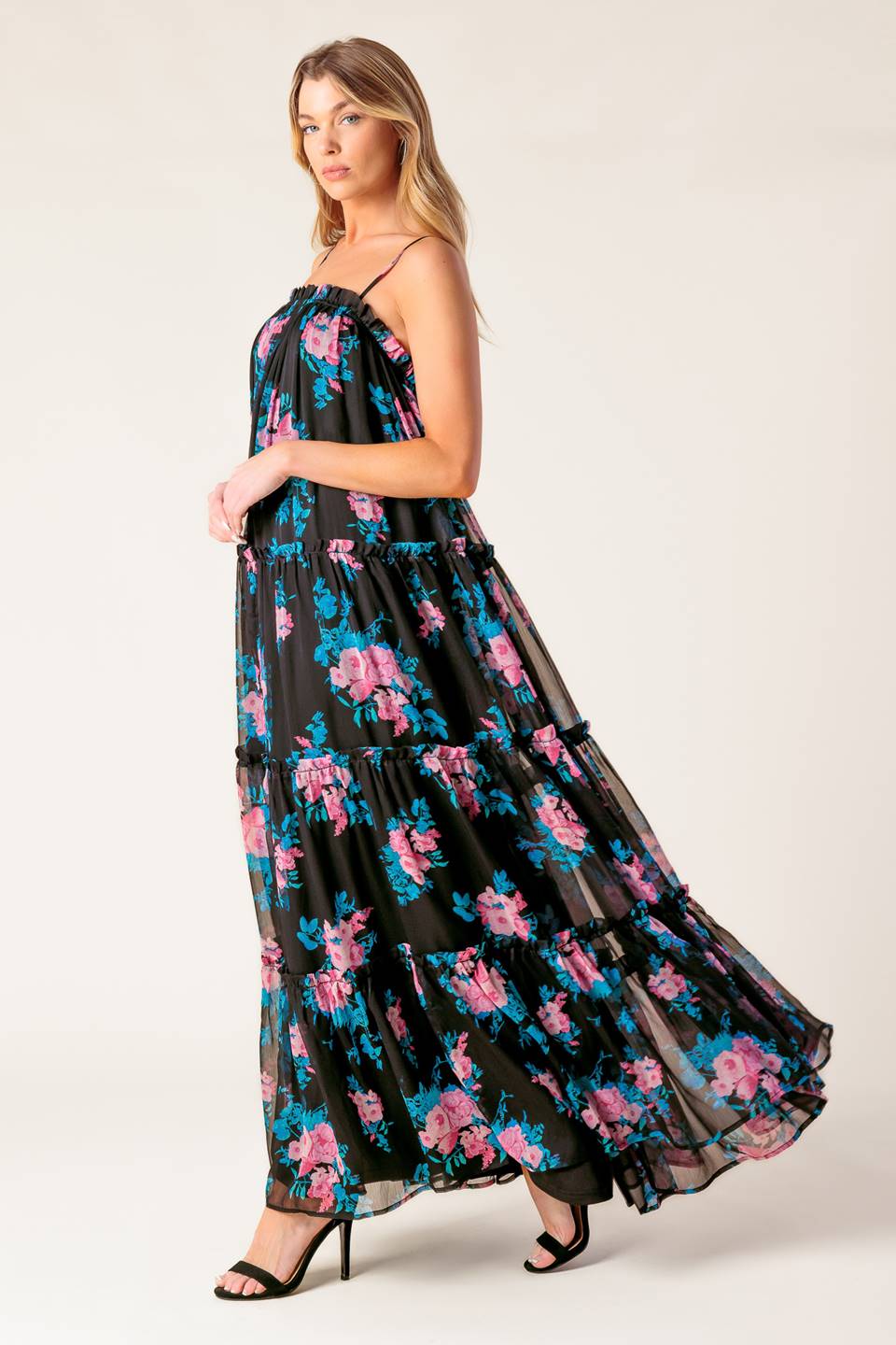EXCITING LOVE BLACK WOVEN MAXI DRESS Flying Tomato