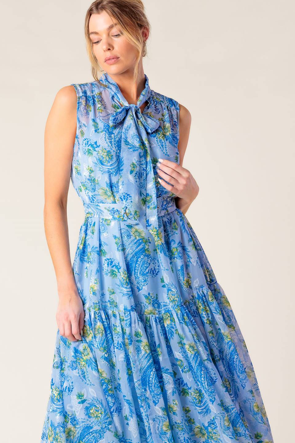 EVER AFTER POWER BLUE WOVEN MIDI DRESS Flying Tomato