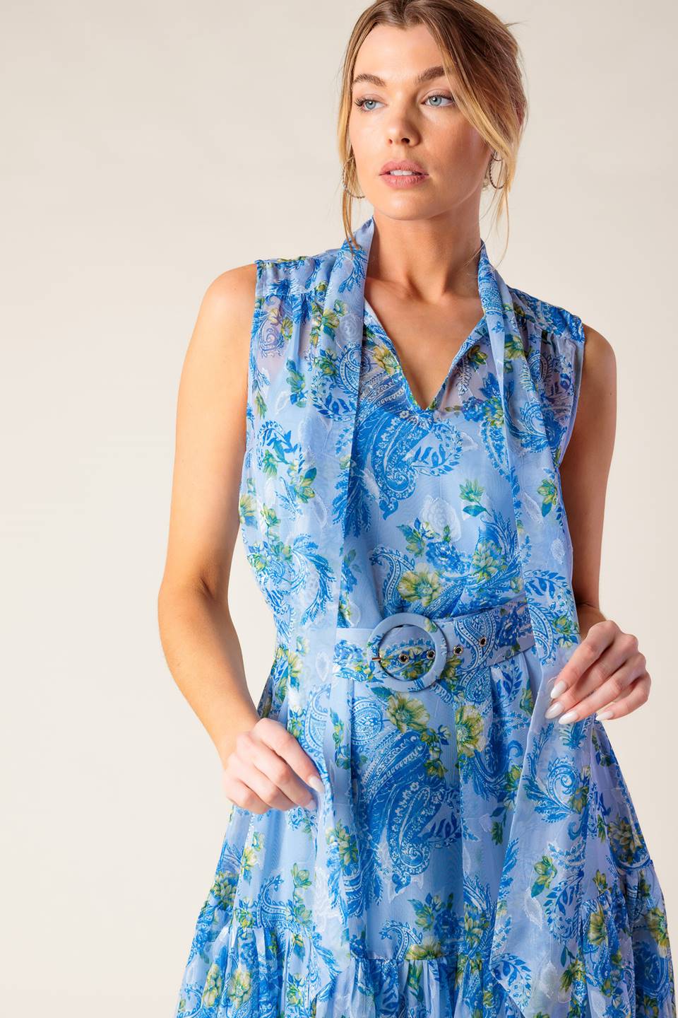 EVER AFTER POWER BLUE WOVEN MIDI DRESS Flying Tomato