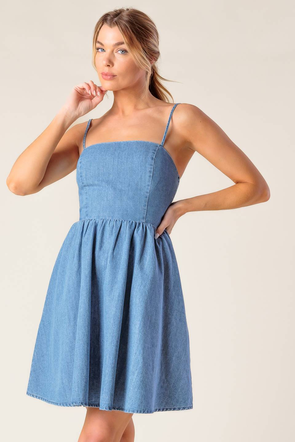 BACK IN LOVE DENIM MINI DRESS Flying Tomato
