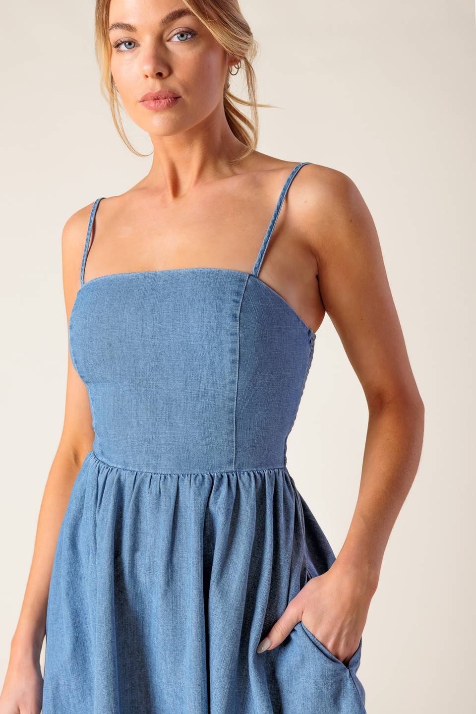 BACK IN LOVE DENIM MINI DRESS Flying Tomato