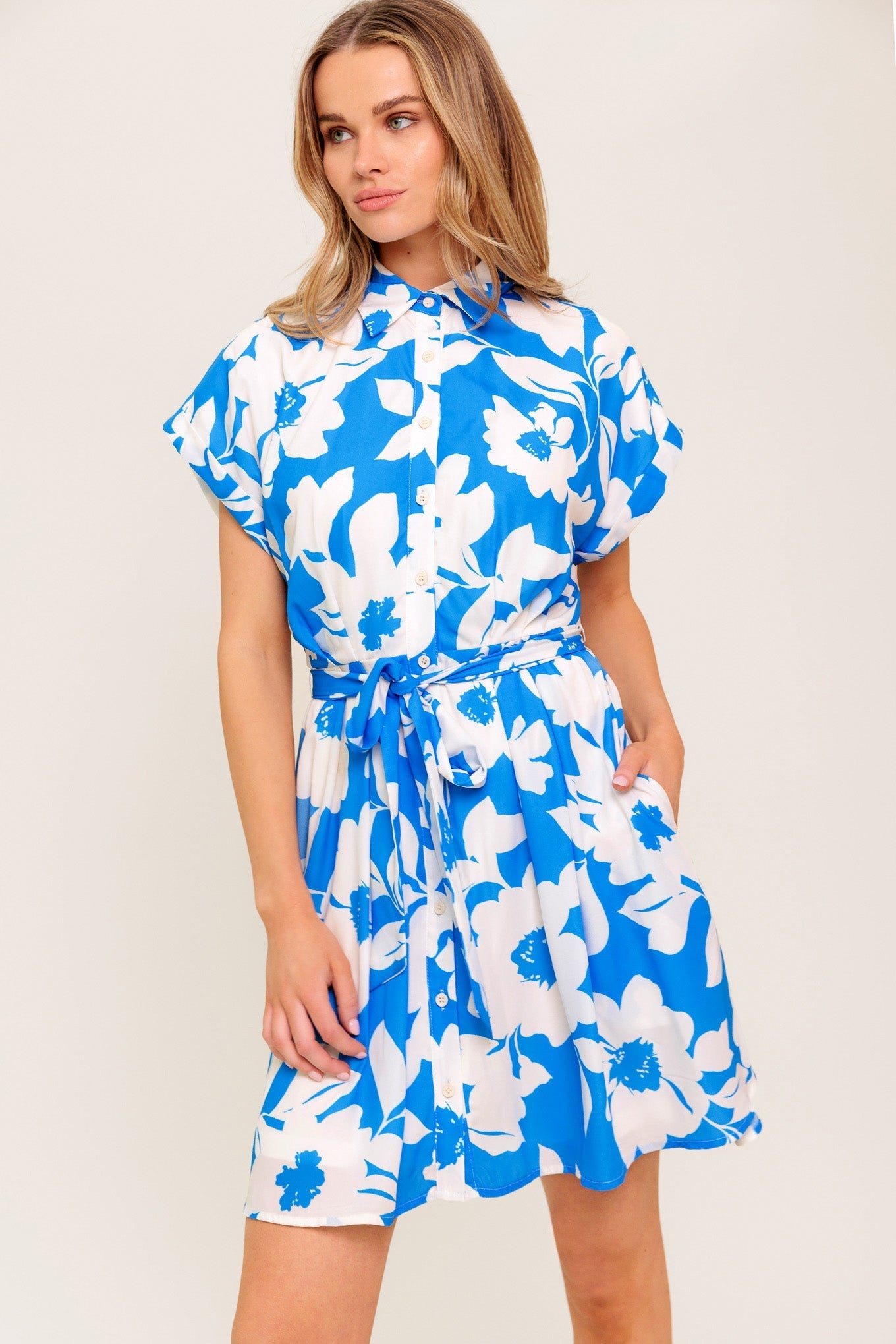 CITRUS CRUSH BLUE WOVEN MINI DRESS Flying Tomato