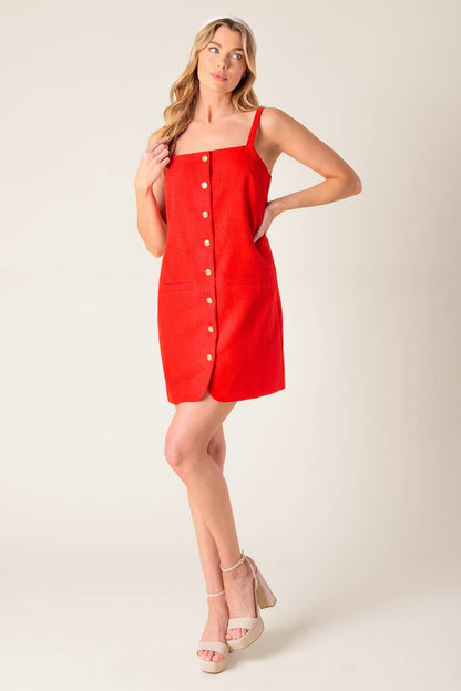 CHASING JOY RED WOVEN MINI DRESS