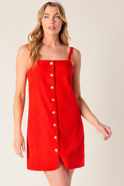 CHASING JOY RED WOVEN MINI DRESS