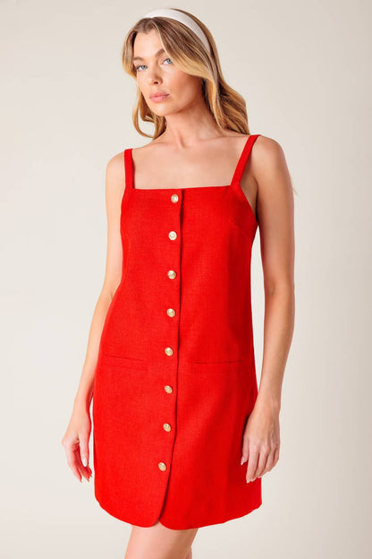 CHASING JOY RED WOVEN MINI DRESS