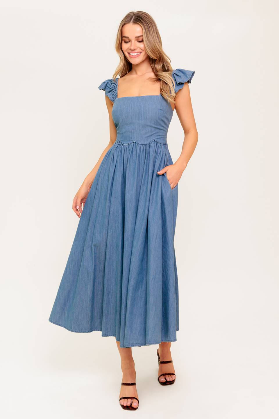 DRIFTWOOD PETAL CHAMBRAY MIDI DRESS Flying Tomato
