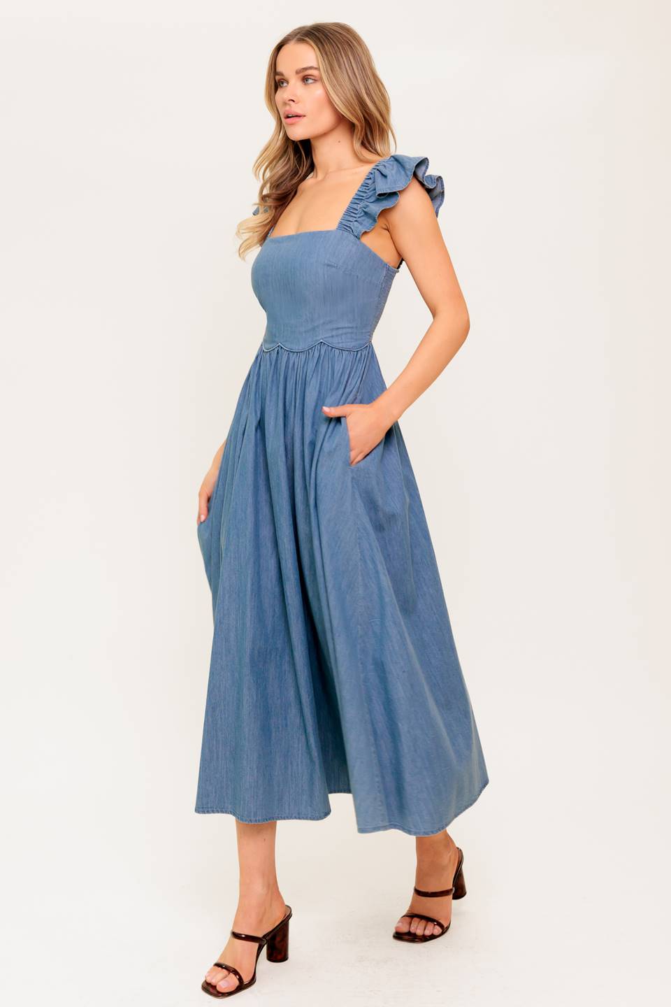 DRIFTWOOD PETAL CHAMBRAY MIDI DRESS Flying Tomato