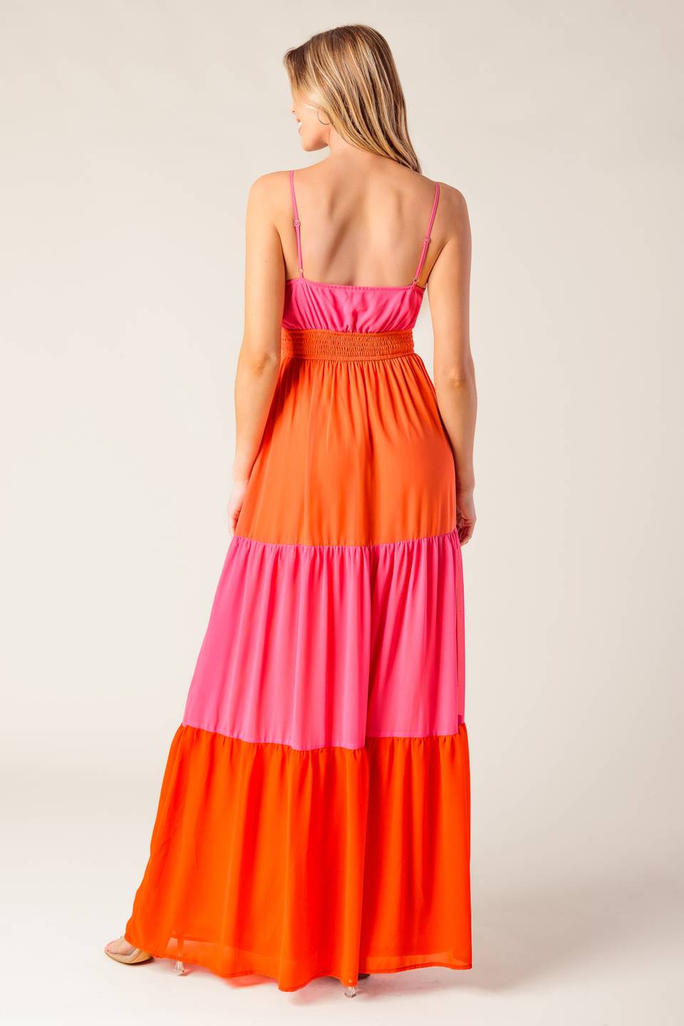 REGAL RISE WOVEN COLOR BLOCKED MAXI DRESS Flying Tomato