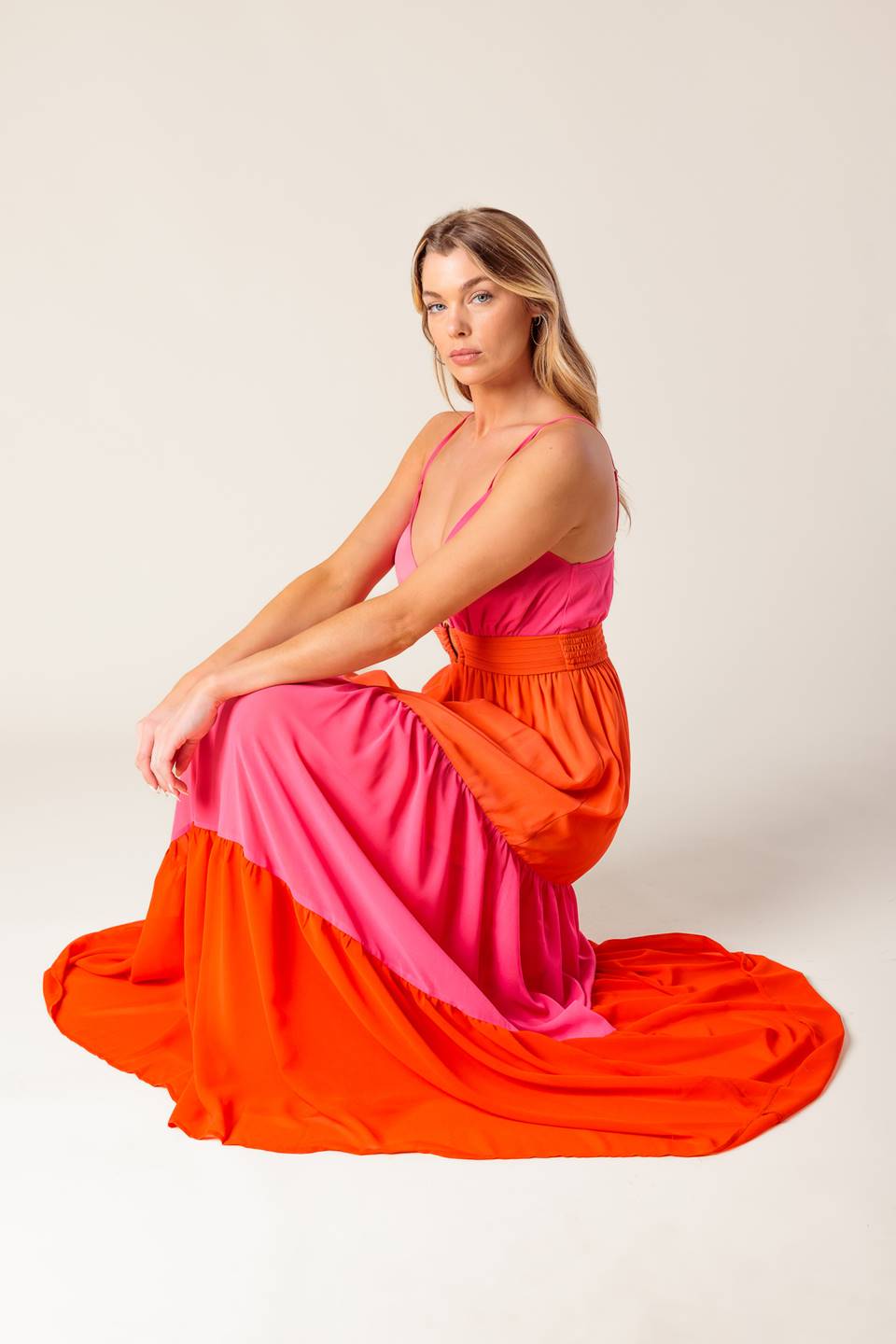 REGAL RISE WOVEN COLOR BLOCKED MAXI DRESS Flying Tomato