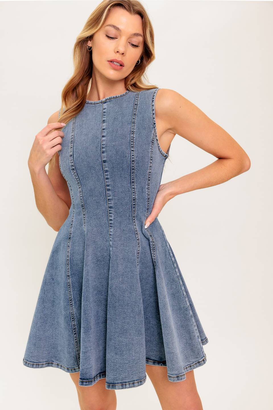 CAUGHT IN A MOMENT DENIM MINI DRESS Flying Tomato