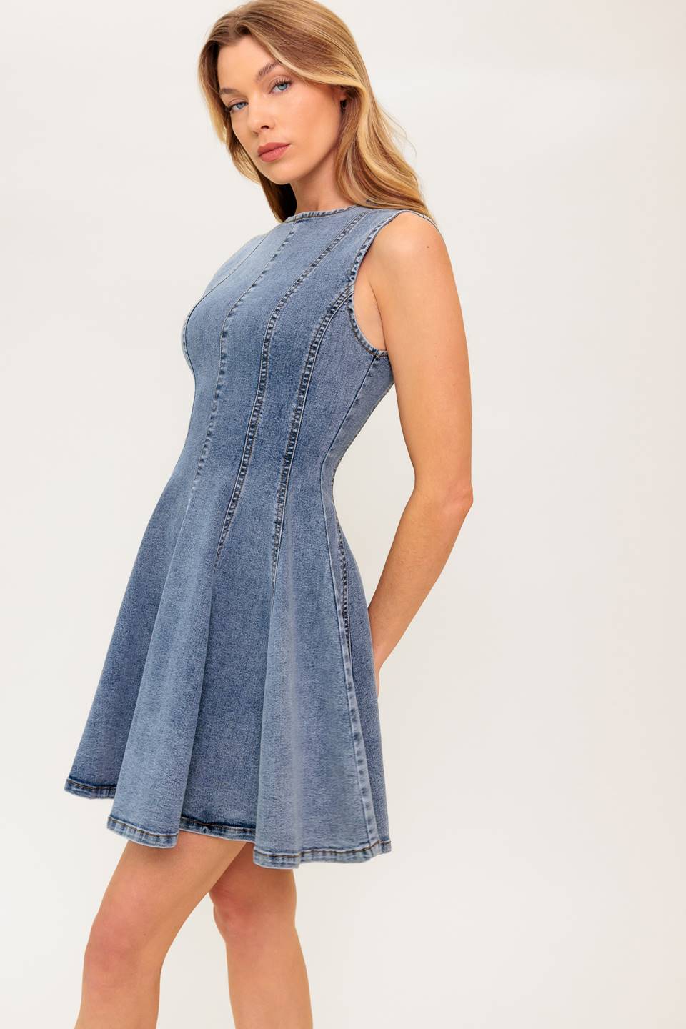 CAUGHT IN A MOMENT DENIM MINI DRESS Flying Tomato
