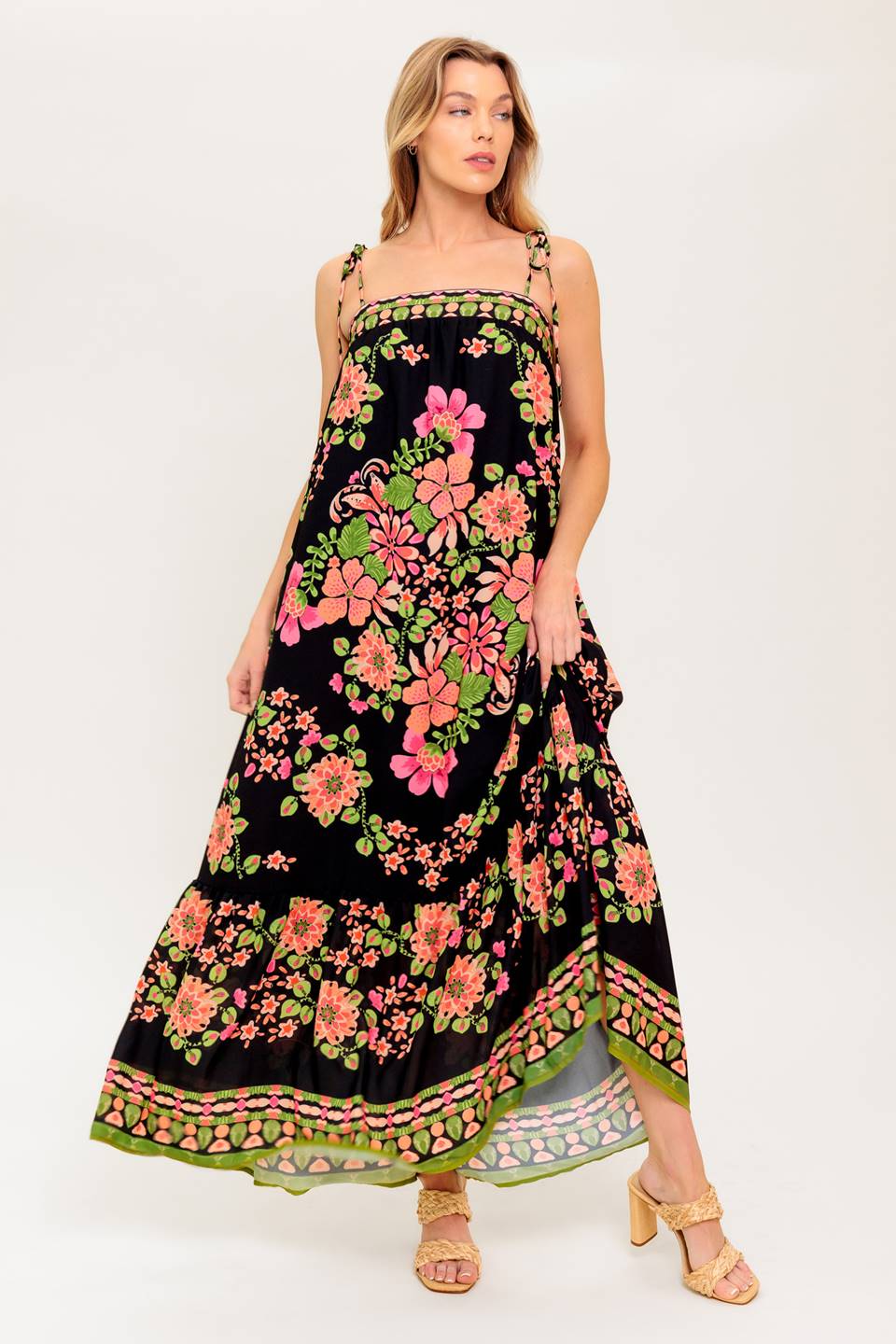 SUMMER GLOW BLACK WOVEN MAXI DRESS Flying Tomato