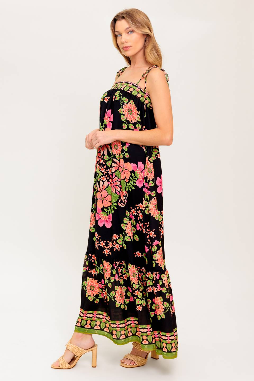 SUMMER GLOW BLACK WOVEN MAXI DRESS Flying Tomato