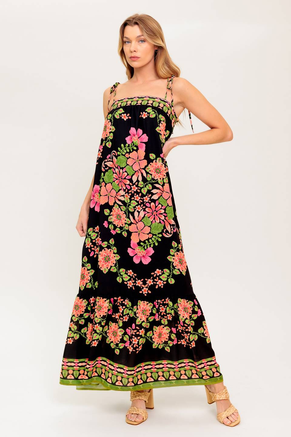 SUMMER GLOW BLACK WOVEN MAXI DRESS Flying Tomato