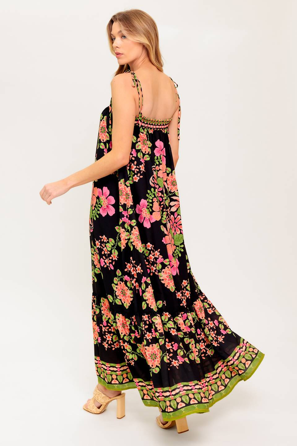 SUMMER GLOW BLACK WOVEN MAXI DRESS Flying Tomato