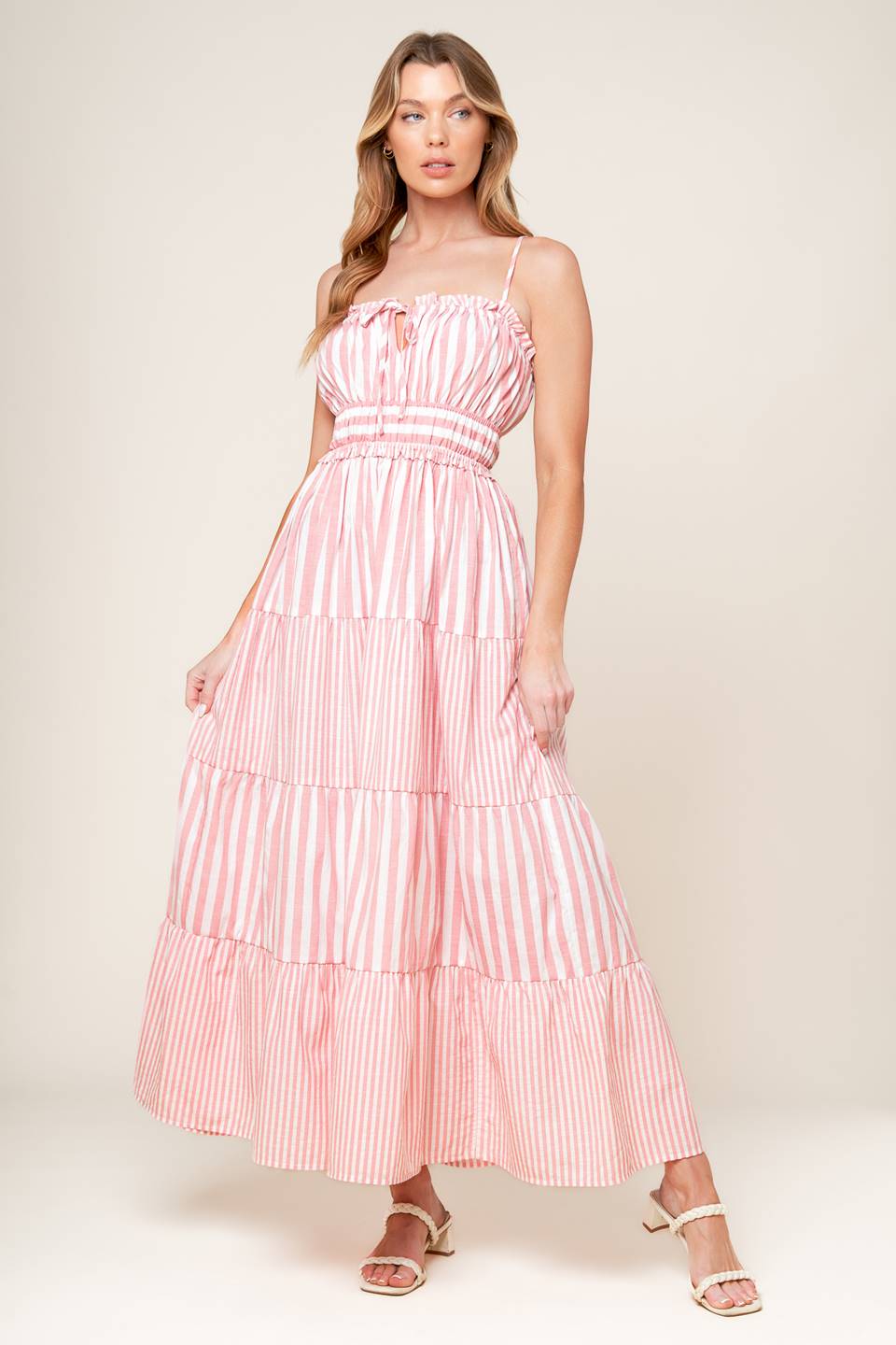 GIA PEONY PINK WOVEN MAXI DRESS Flying Tomato