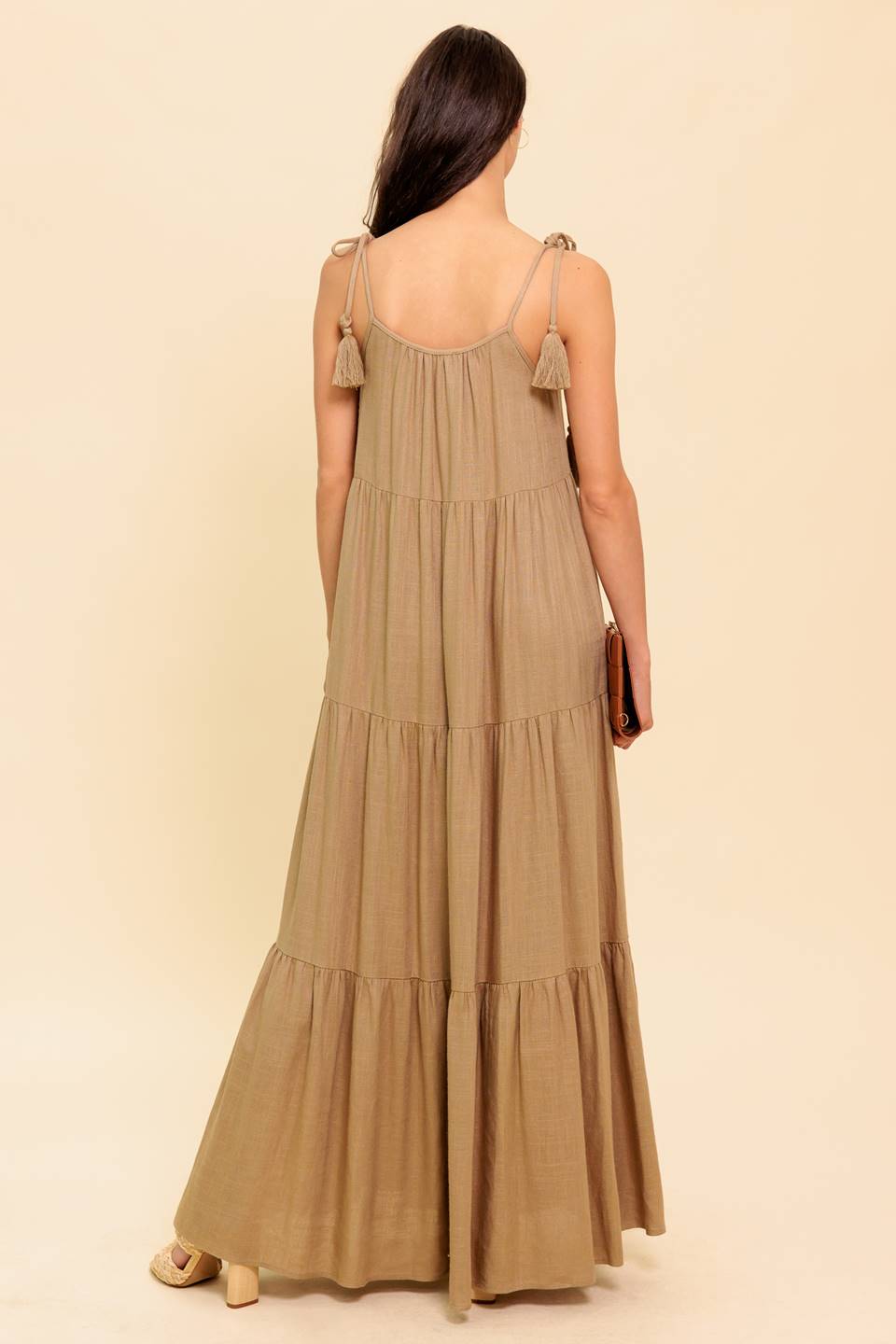 WORLD OF POSSIBLILITIES TAUPE WOVEN MAXI DRESS Flying Tomato