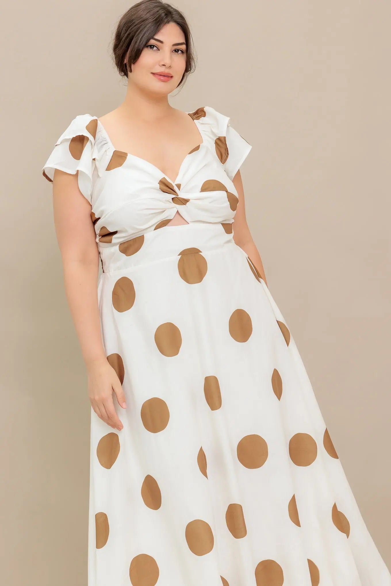 Mojito Mood Polka Dot Woven Midi Dress With Sweetheart Neckline Flying Tomato