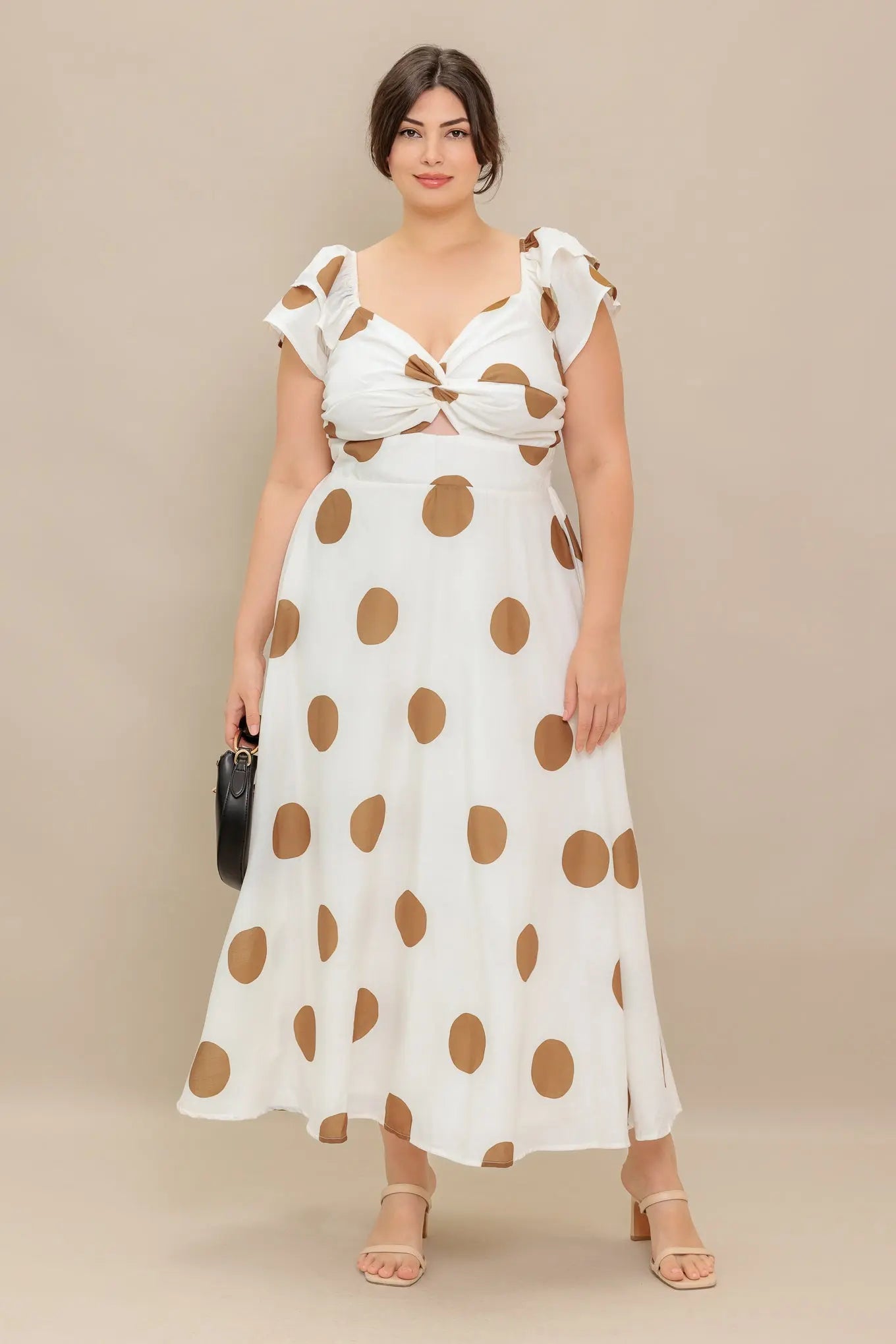 Mojito Mood Polka Dot Woven Midi Dress With Sweetheart Neckline Flying Tomato