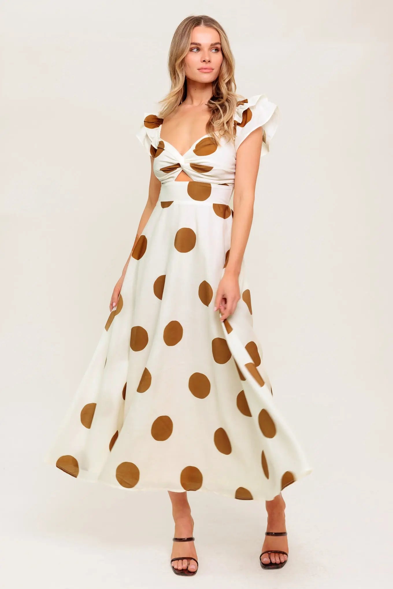 Mojito Mood Polka Dot Woven Midi Dress With Sweetheart Neckline Flying Tomato